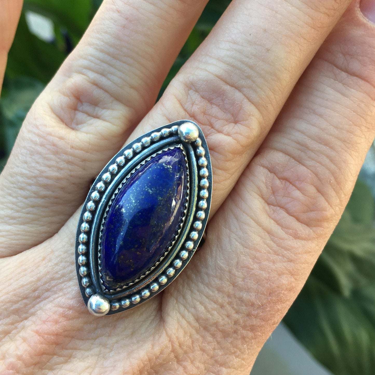 Lapis lazuli Ring dark navy blue with bold accents size 10.25 mens jewelry womens unique marque design personal style one of a kind western