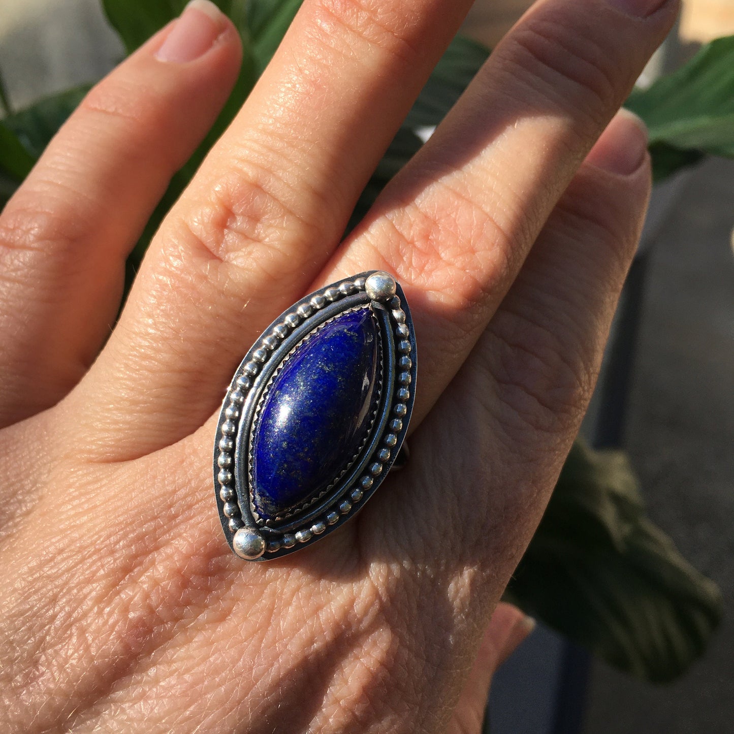 Lapis lazuli Ring dark navy blue with bold accents size 10.25 mens jewelry womens unique marque design personal style one of a kind western