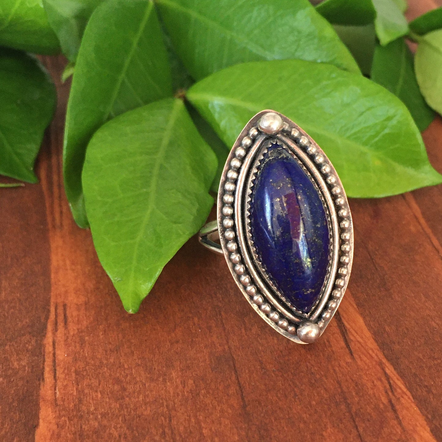 Lapis lazuli Ring dark navy blue with bold accents size 10.25 mens jewelry womens unique marque design personal style one of a kind western