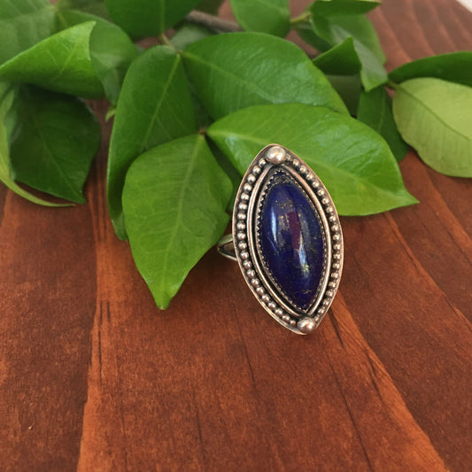 Lapis lazuli Ring dark navy blue with bold accents size 10.25 mens jewelry womens unique marque design personal style one of a kind western