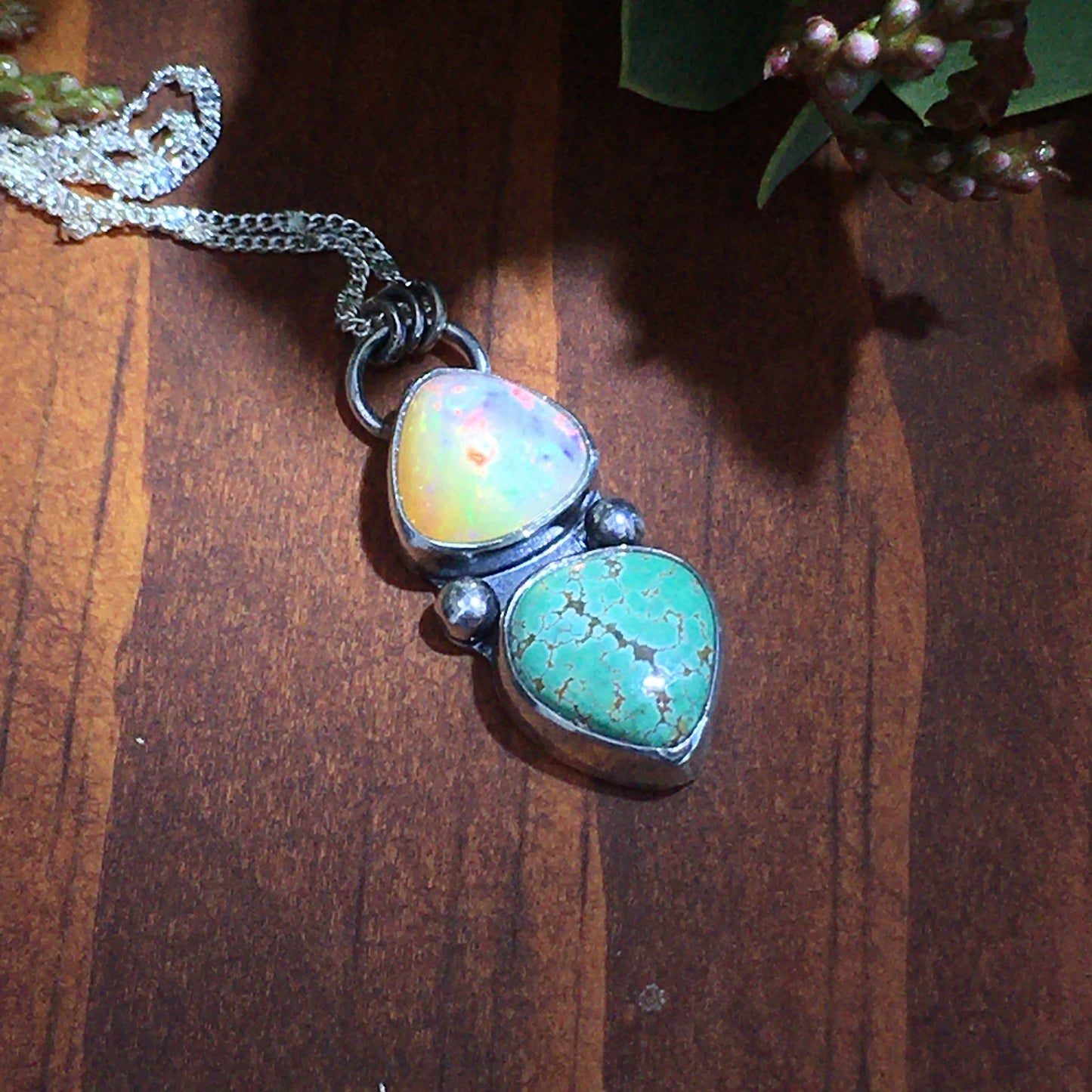 Carico Lake Turquoise Ethiopian Opal Necklace handmade gemstone sterling silver hippie cowgirl gift mom sister wife girlfriend