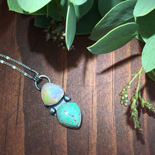 Carico Lake Turquoise Ethiopian Opal Necklace handmade gemstone sterling silver hippie cowgirl gift mom sister wife girlfriend
