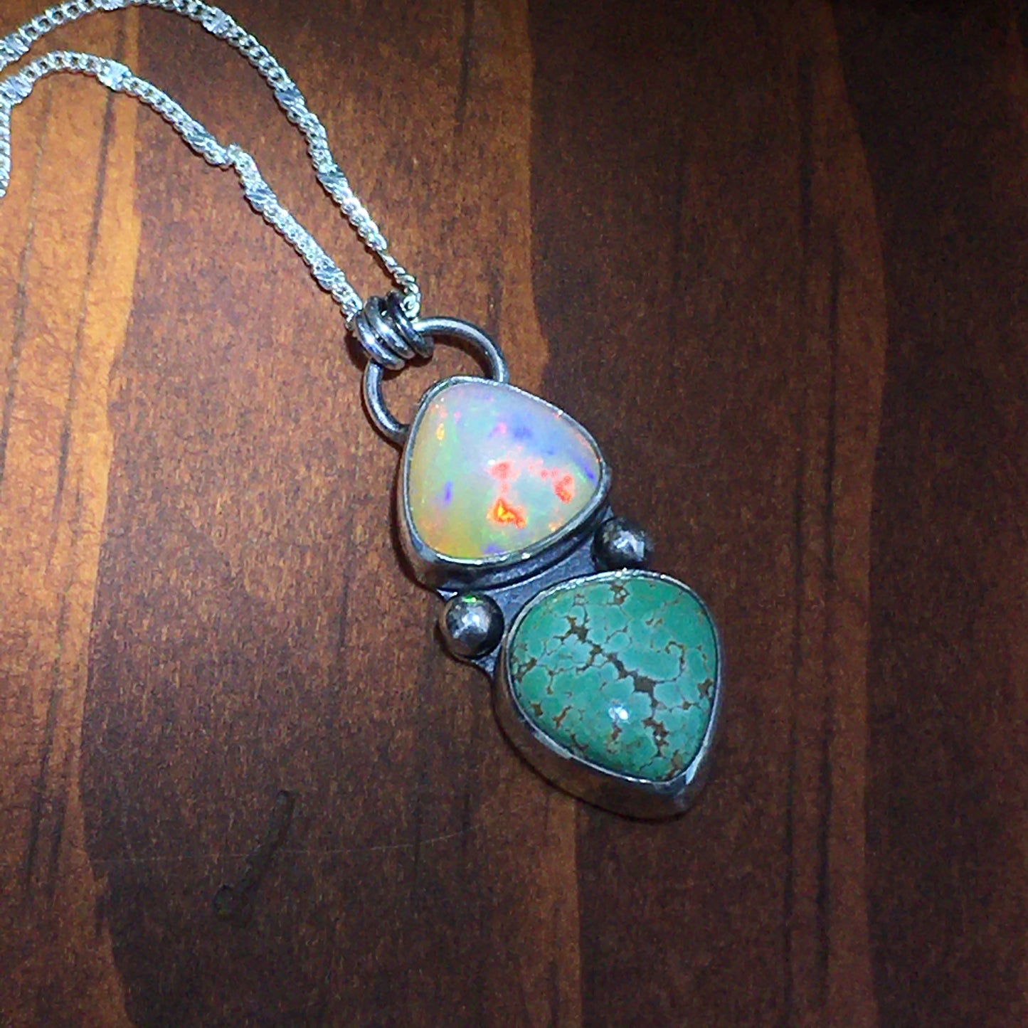 Carico Lake Turquoise Ethiopian Opal Necklace handmade gemstone sterling silver hippie cowgirl gift mom sister wife girlfriend