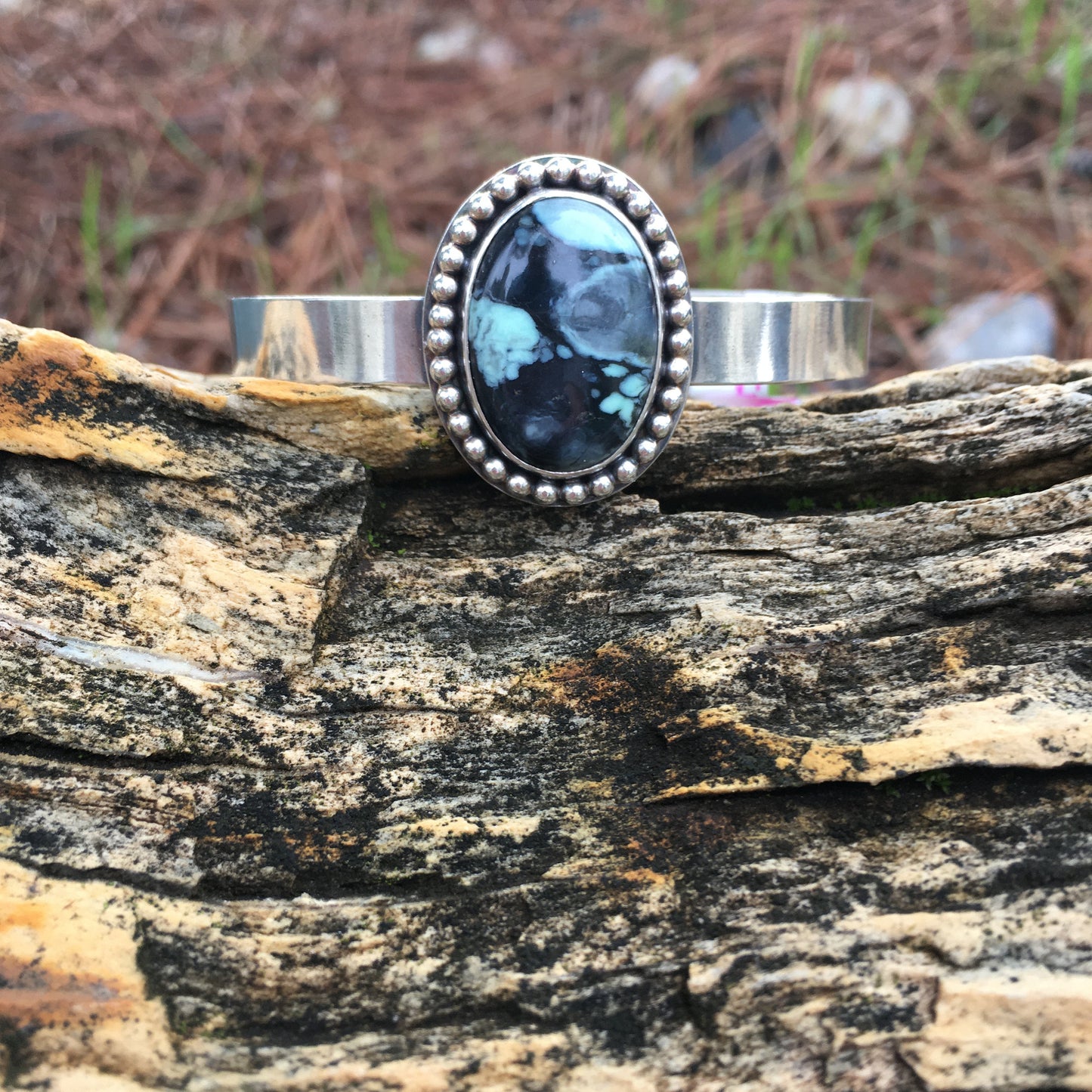 New Lander Variscite exceptional large mint black watercolor stone large Smooth Cuff Bracelet Sterling Silver bloom turquoise mens womens