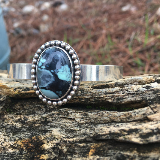 New Lander Variscite exceptional large mint black watercolor stone large Smooth Cuff Bracelet Sterling Silver bloom turquoise mens womens