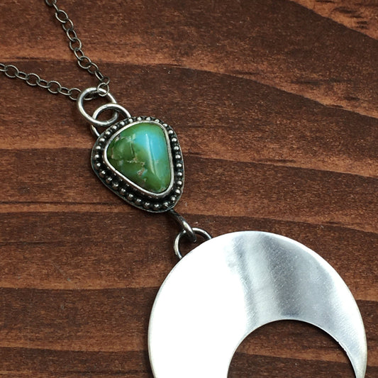 Magnificent Blue and Green High Grade Sonoran Turquoise Necklace silver moon arch rainbow dangling movement mom gift girlfriend love wife