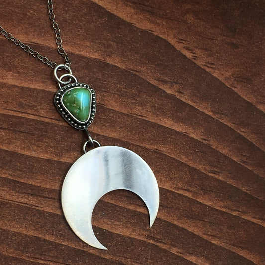 Magnificent Blue and Green High Grade Sonoran Turquoise Necklace silver moon arch rainbow dangling movement mom gift girlfriend love wife