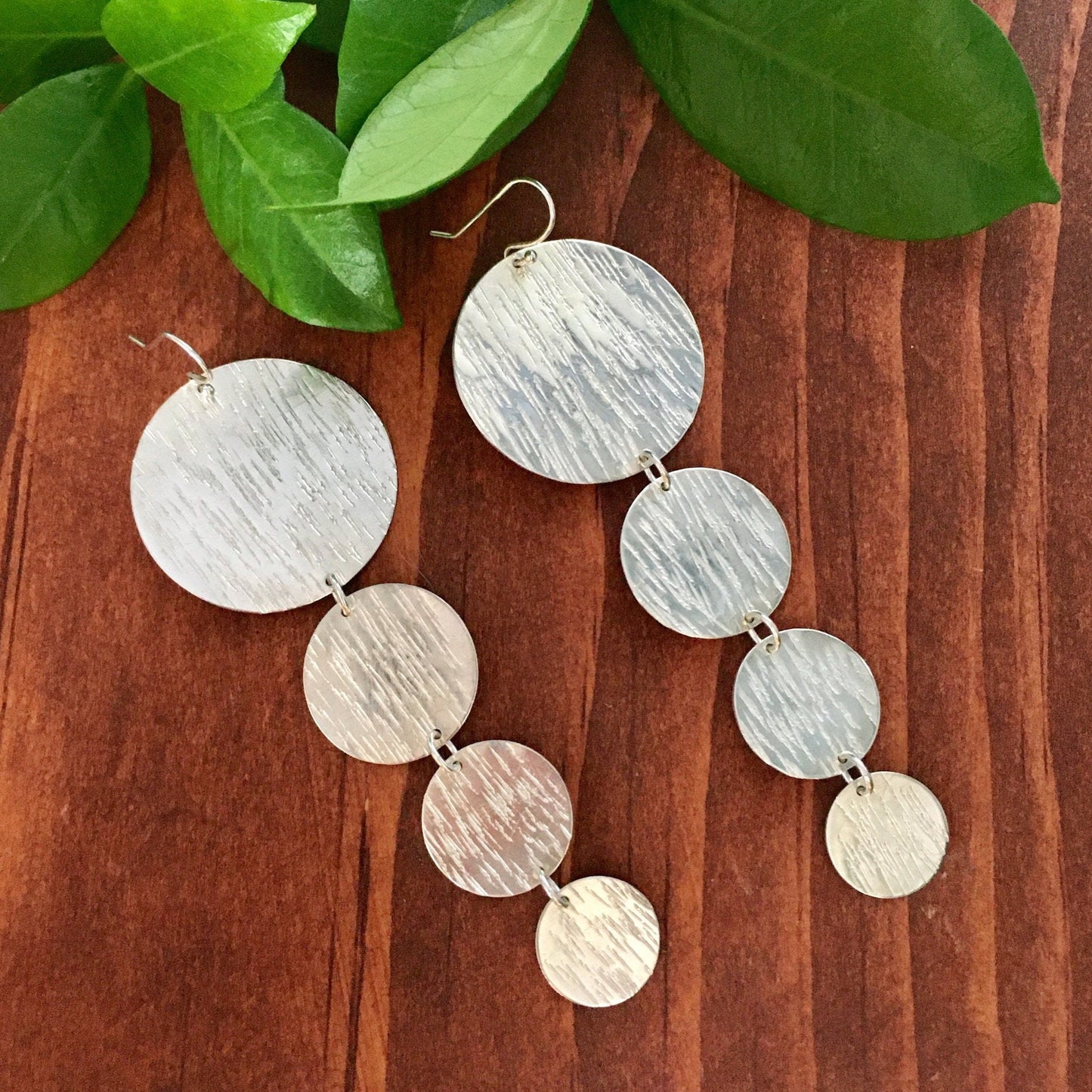 Special order shoulder duster Hammered Earrings Sterling Silver Circle playful Detail Delicate Fun Movement evening daytime Lifestyle Gift
