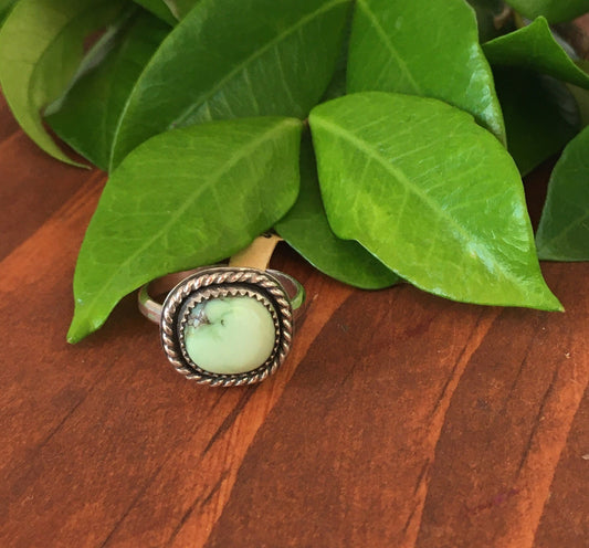 Mint Green Damele Turquoise hammered ring sterling silver gift boho Western sheer tree Teardrop beaded size 9.25 gift