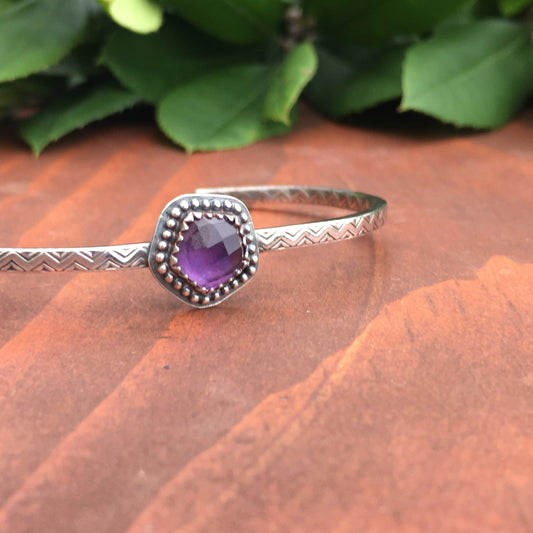 Amethyst Faceted Purple Cuff Bracelet Sterling Silver Handcrafted Artisan