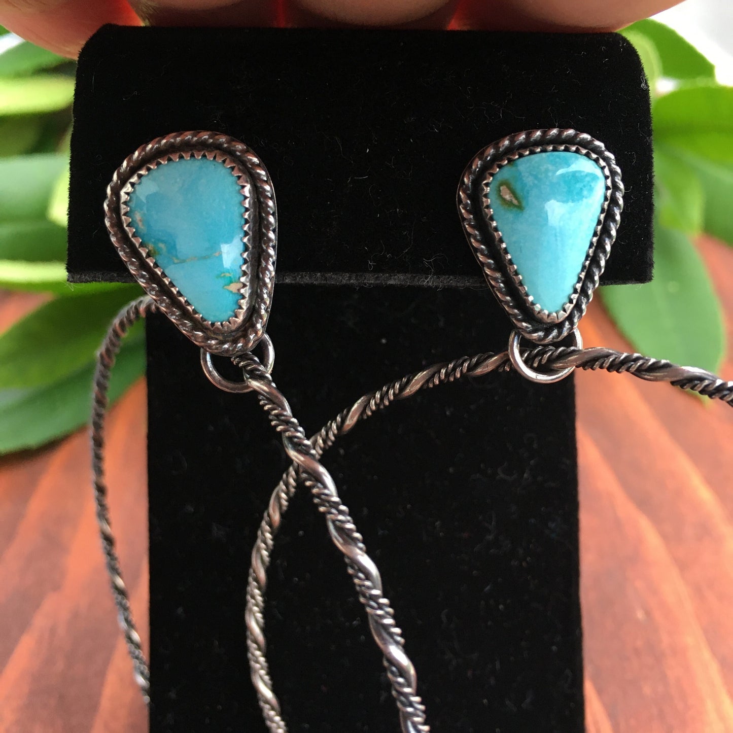 Huge Sonoran Mountain Blue Green Turquoise Large Hoops Chunky Twisted Design Stud Earrings Sterling Silver Bohemian dancing western concert