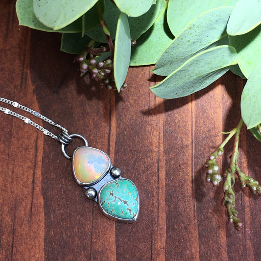 Carico Lake Turquoise Ethiopian Opal Necklace handmade gemstone sterling silver hippie cowgirl gift mom sister wife girlfriend