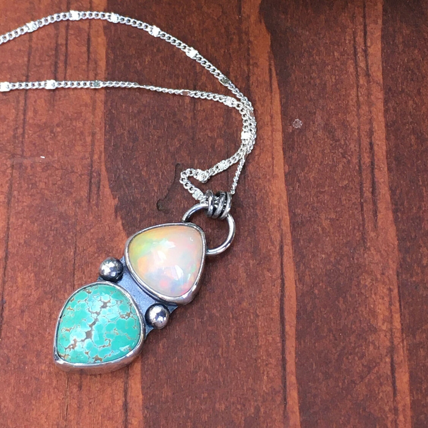 Carico Lake Turquoise Ethiopian Opal Necklace handmade gemstone sterling silver hippie cowgirl gift mom sister wife girlfriend